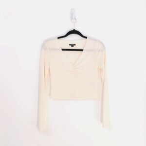 waffle knit cropped long sleeve shirt
